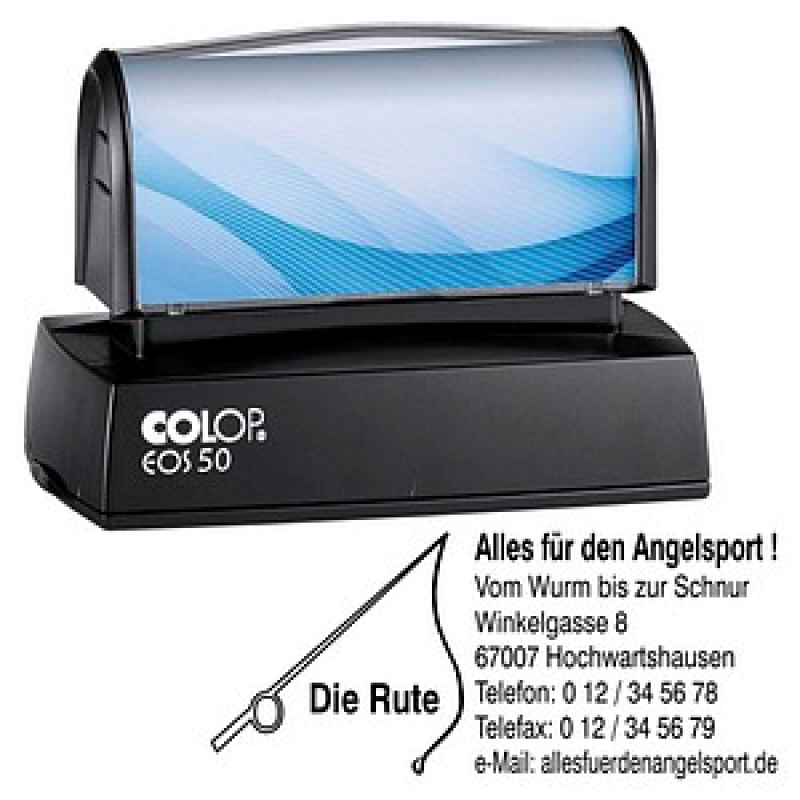 COLOP Textstempel, individualisierbar EOS 50 selbstfärbend blau, schwarz, rot mit Logo, 1 St. – Bild 1 von 2
