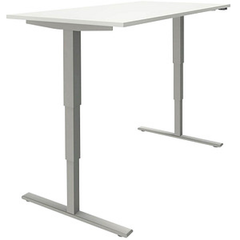 fm fastline elektrisch höhenverstellbarer Schreibtisch weiß rechteckig, T-Fuß-Gestell silber 160,0 x 80,0 cm – Bild 1 von 2
