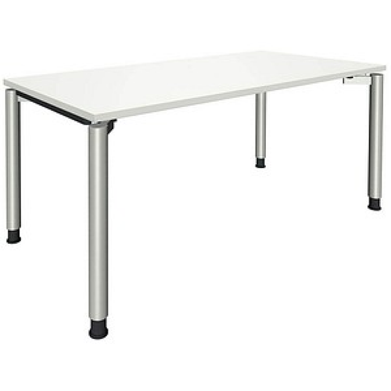 fm Sidney höhenverstellbarer Schreibtisch weiß rechteckig, 4-Fuß-Gestell Rundrohr silber 160,0 x 80,0 cm – Bild 1 von 2