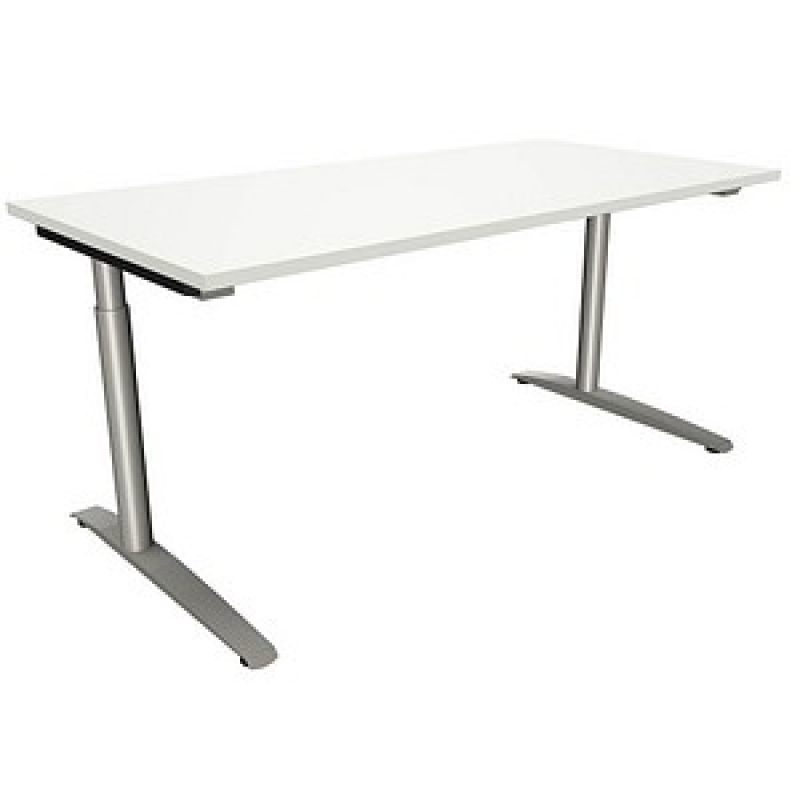 fm fastline höhenverstellbarer Schreibtisch weiß rechteckig, C-Fuß-Gestell Rundrohr silber 160,0 x 80,0 cm – Bild 1 von 2