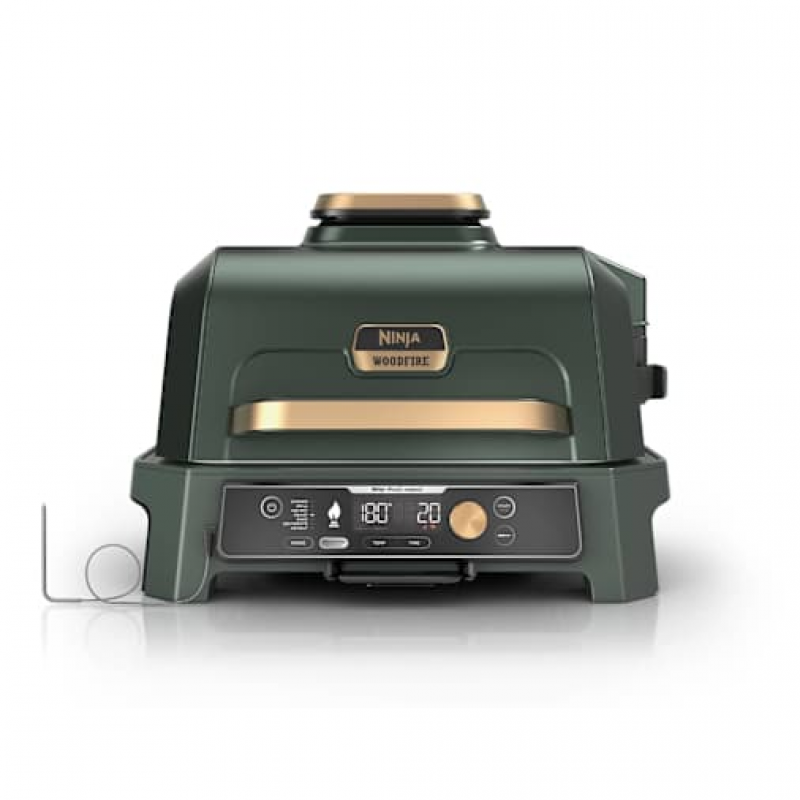 Ninja Woodfire Pro Connect XL Elektrischer Outdoor Grill & Smoker mit Abdeckung – Grün & Gold in Dunkelgrün | OG901EUGN2 | von SharkNinja – Bild 1 von 2