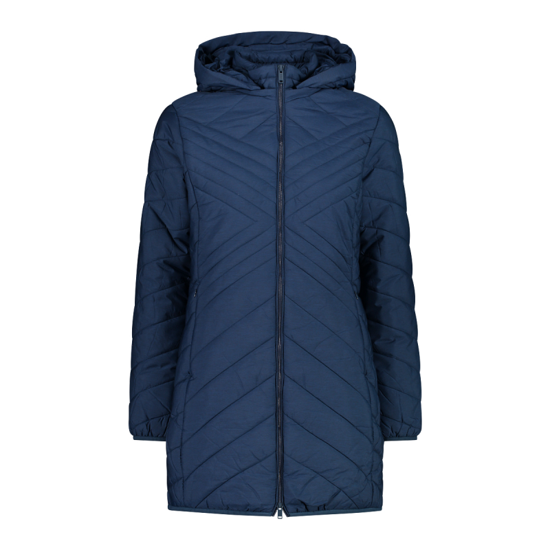 Damen lange Druckknopf-Steppjacke mit Kapuze CMP