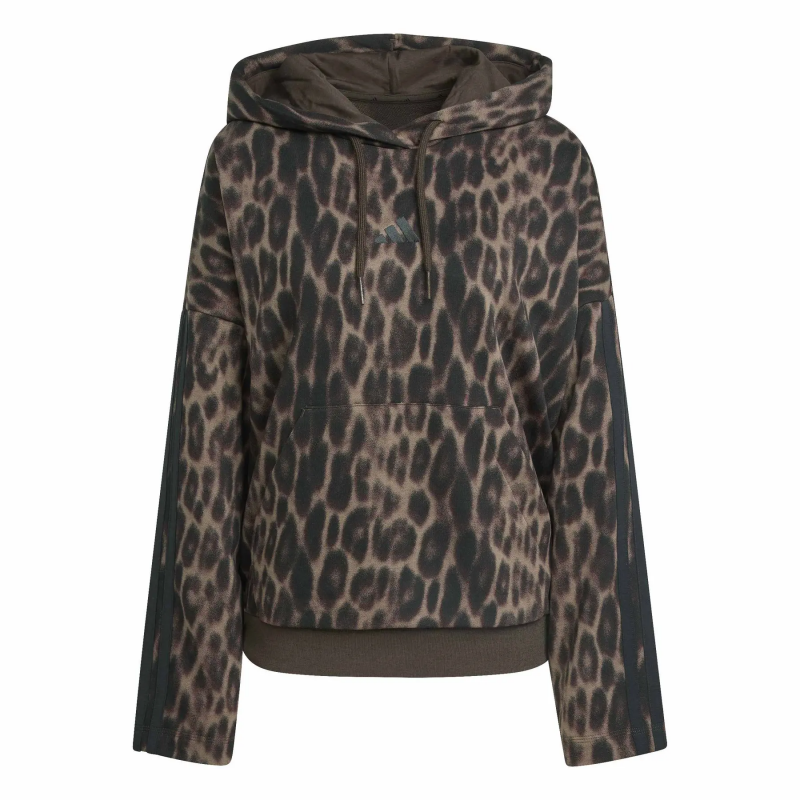 Damen Hoodie aus gestreiftem Fleece mit Leopardenmuster adidas Essentials