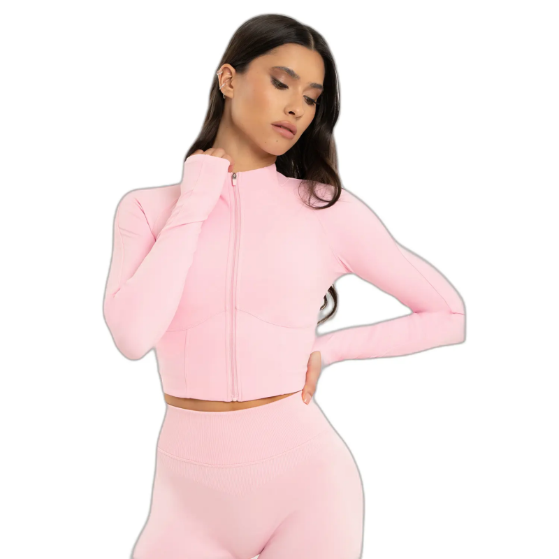 Damen Crop Sweatshirt mit Reißverschluss Gym Glamour