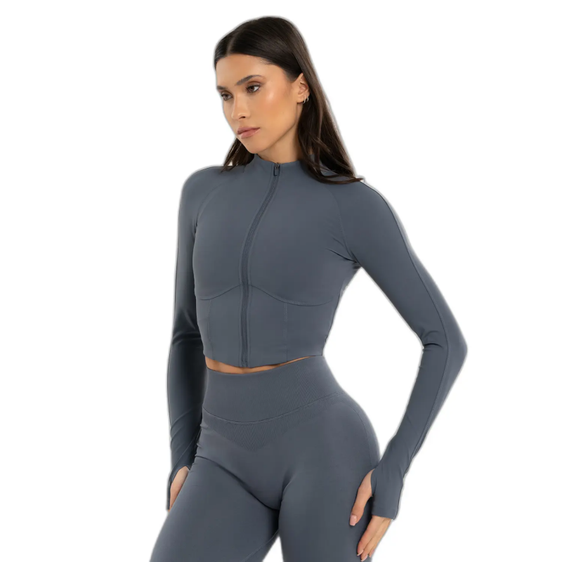 Damen Crop Sweatshirt mit Reißverschluss Gym Glamour