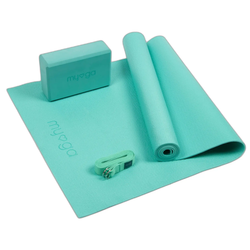 Yogamatte mit Block und Riemen Myga