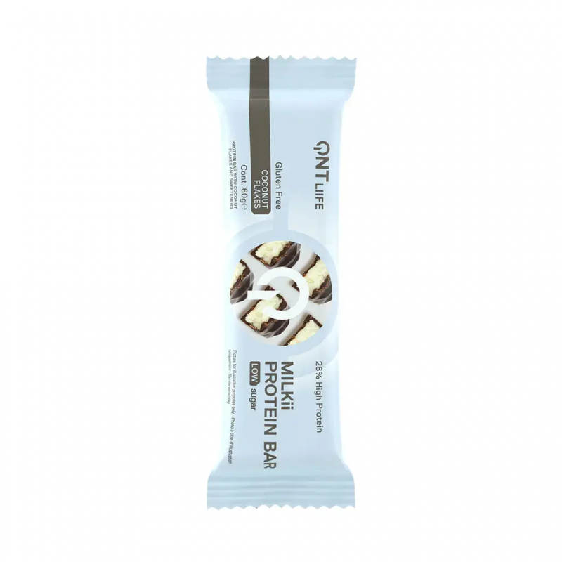 Protein-Nahrung Kokosnussflocken QNT Liife Milkii Protein Bar Low sugar