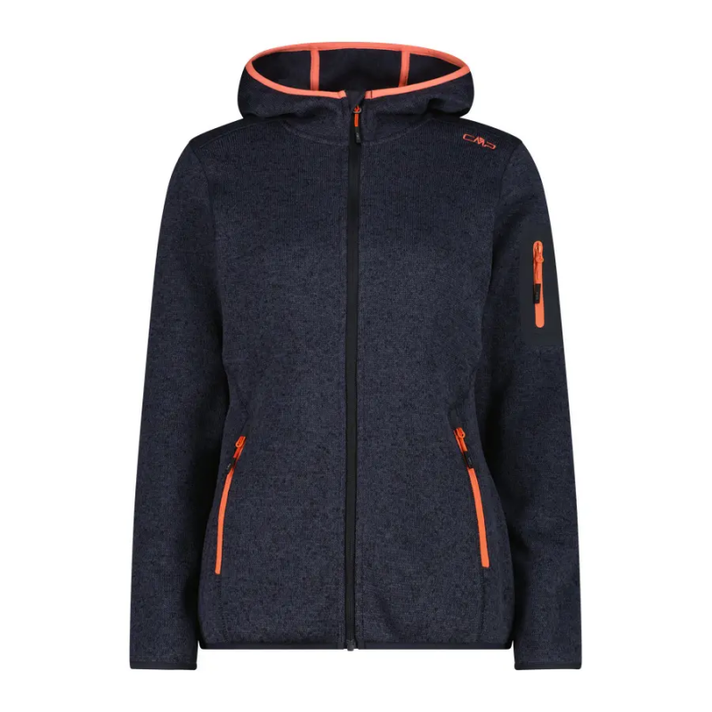 Dicke gestreifte Kapuzenfleecejacke Damen CMP Knit-Tech