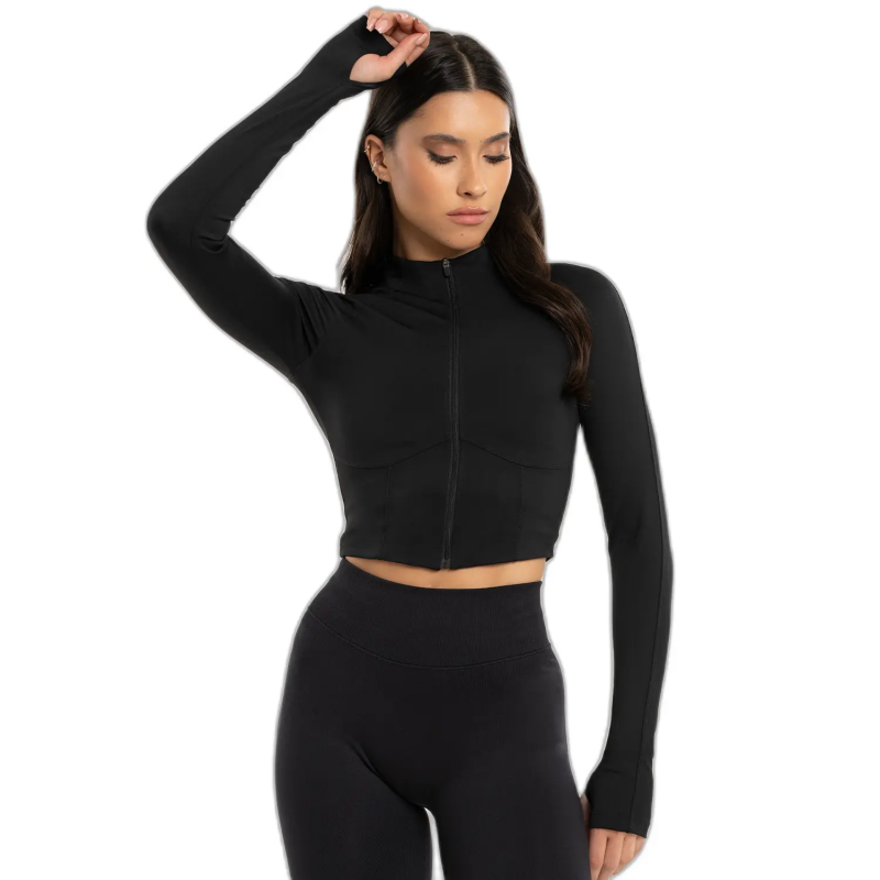 Damen Crop Sweatshirt mit Reißverschluss Gym Glamour