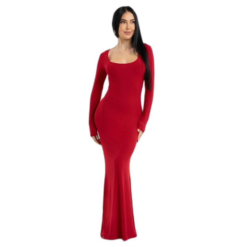 Kleid mit langen Ärmeln, Damen Gym Glamour Flexi Maxi