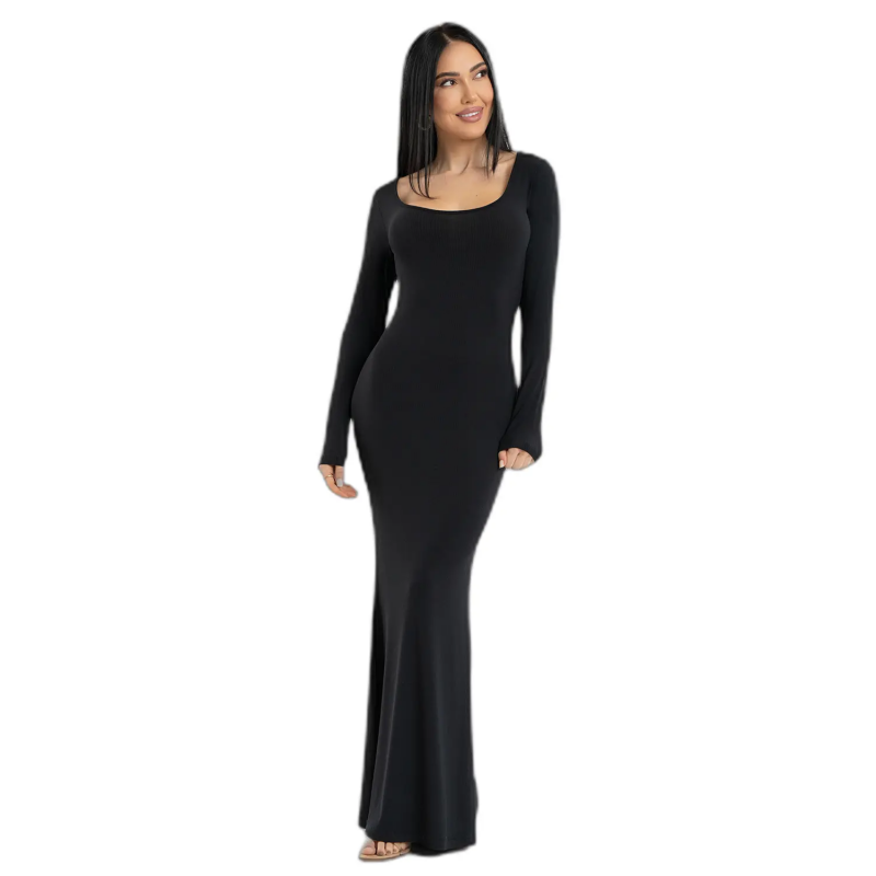 Kleid mit langen Ärmeln, Damen Gym Glamour Flexi Maxi