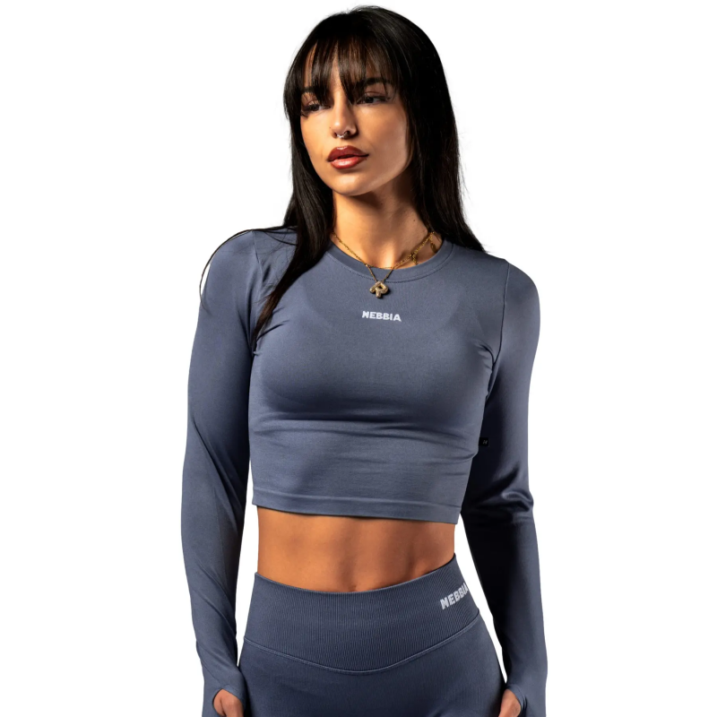 T-Shirt, langarm, Damen Nebbia Power Crop Top