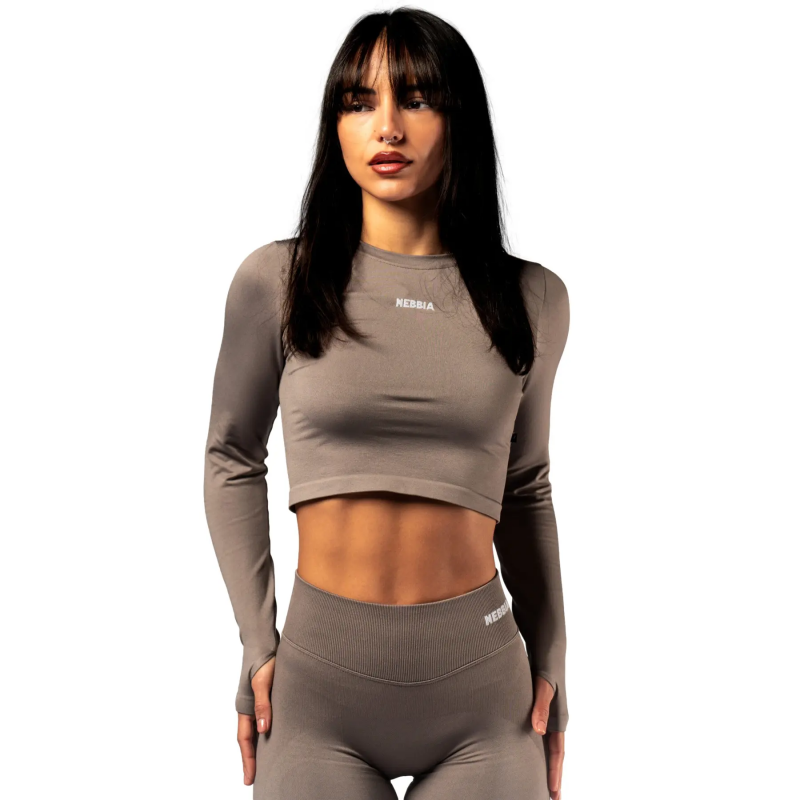 T-Shirt, langarm, Damen Nebbia Power Crop Top