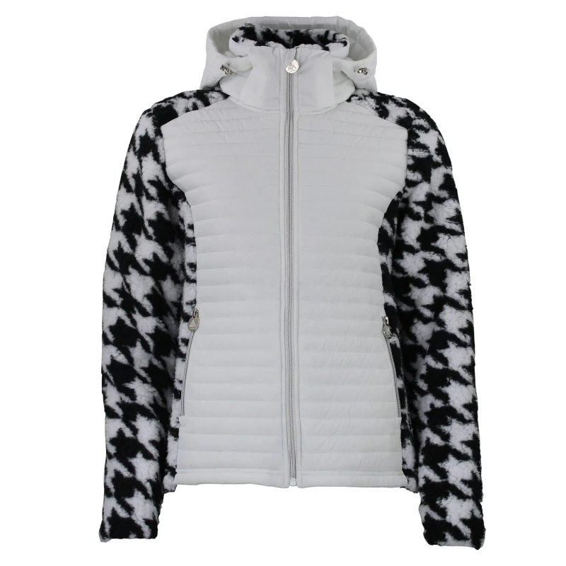 Zipped Hoodie aus zwei Materialien mit Brust-Emblem und Hahnentrittmuster für Damen Peak Mountain