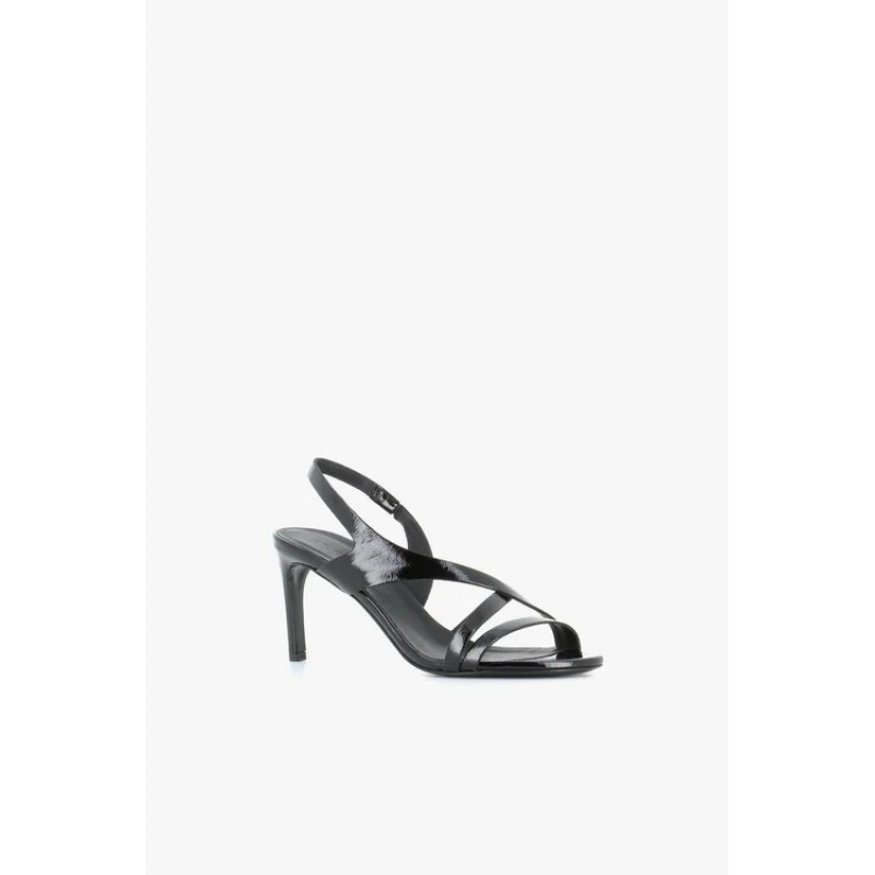 Del Carlo Frauen Leder Sandalen Bemalt Schwarz Naplack mit Absatz 8,5 cm