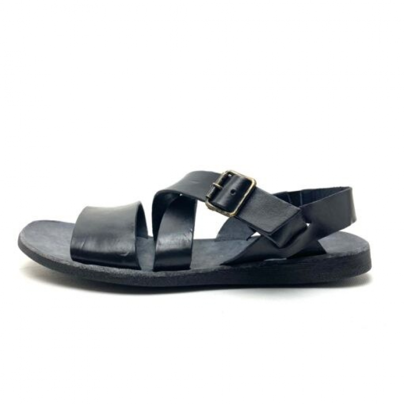 Brador Herren Sandalen Schwarzes Leder Tinto Cape mit anatomischer Schnalle und Bepflanzung