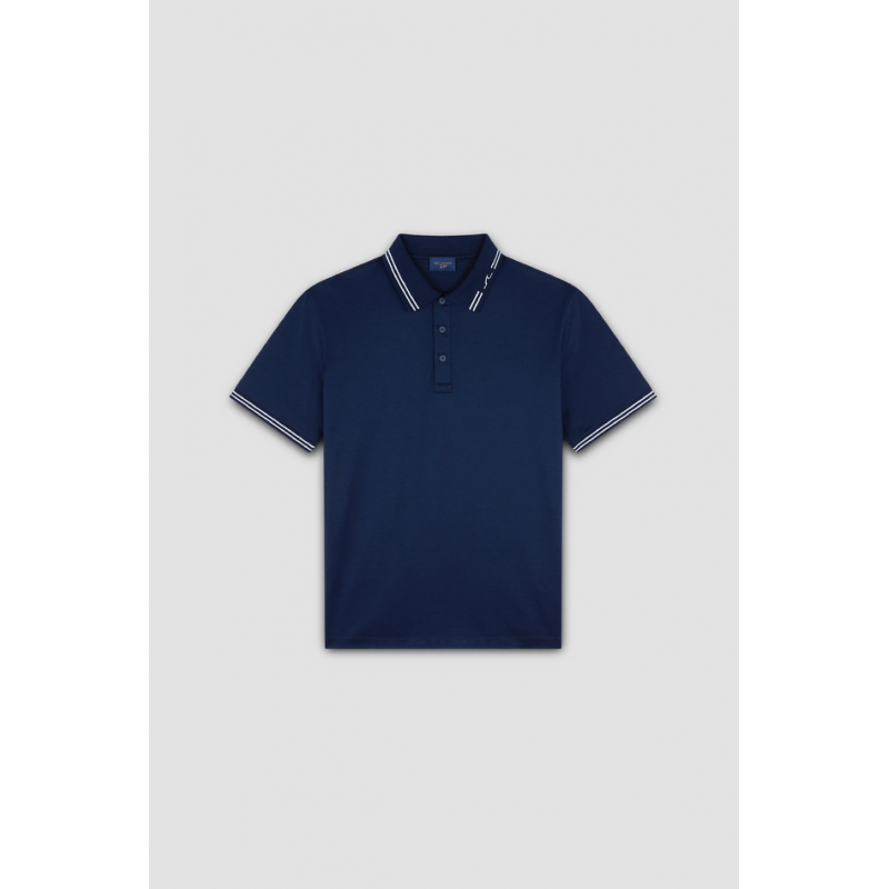 Polo mit Streifen am Hals Mann blau
