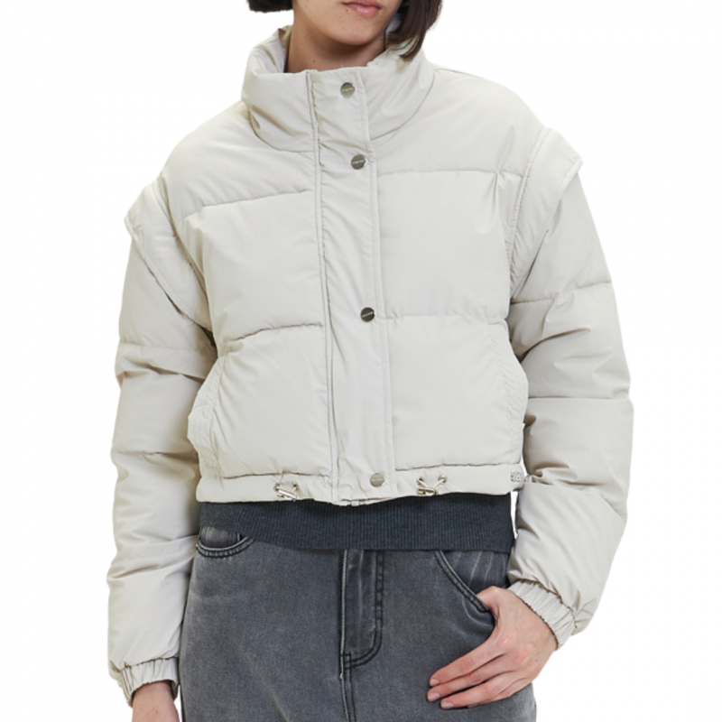 Goa Goa kurze Daunenjacke mit abnehmbaren Armeln Modell Sabac naturliche Farbe mit hohem Kragen und ReiBverschluss