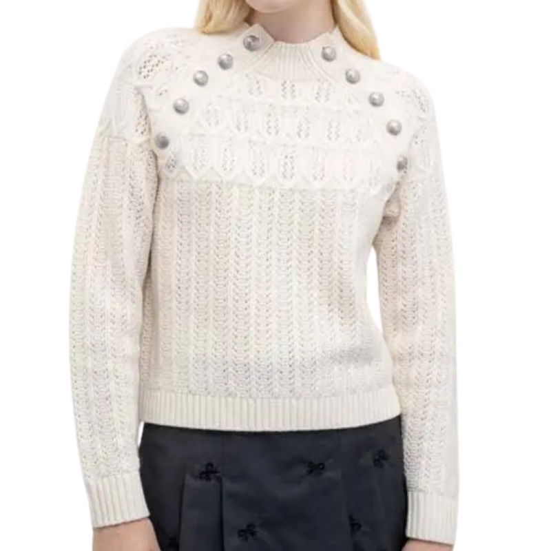 Goa Goa 100% Wolle Pullover mit Surita Musterknopfen mit hohem Hals und perforierter Verarbeitung