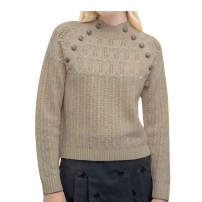 Goa Goa 100% Wolle Pullover mit Knopfen Surita Muster mit hohem Hals und perforiertem Schlamm Farbe