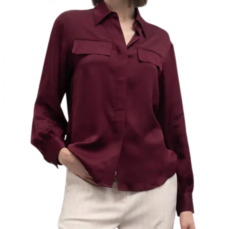 Goa Goa Viskose Satin Hemd Modell Semys burgundy Farbe mit versteckten Tasten