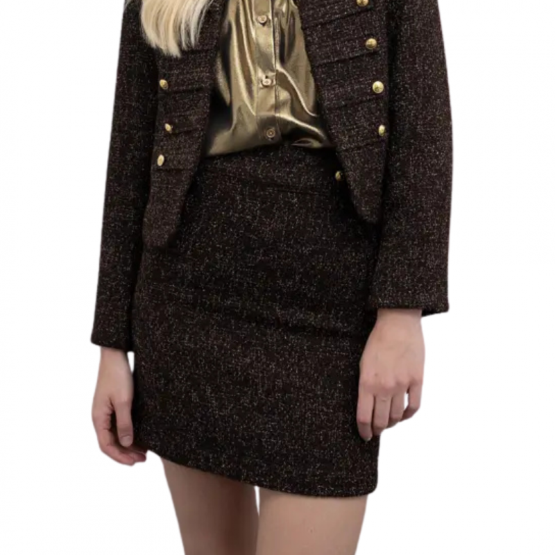Goa Goa Kurzer Rock in Tweed gemischte Wolle Muster Anarktis braun lurex Farbe