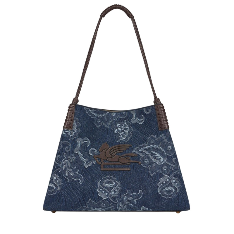 Schultertaschen Frau Etro - shop libra m denim jacquard - blau