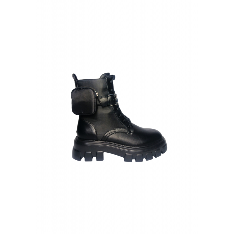 Schuhe fur Damen Twinset Milano Anfibio mit Seitenverschluss und Schnure, seitliche Anwendung mit Geldbeutel.