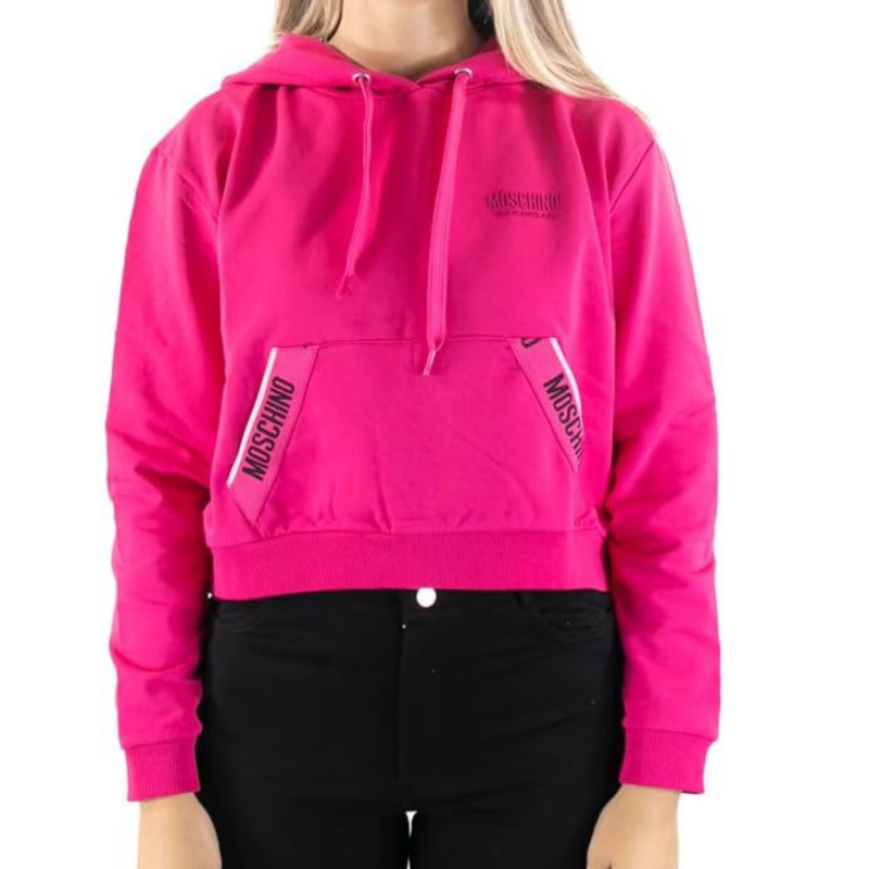 Moschino Underwear Damen Crop Jacke Fuchsia mit Kapuze und Tasche