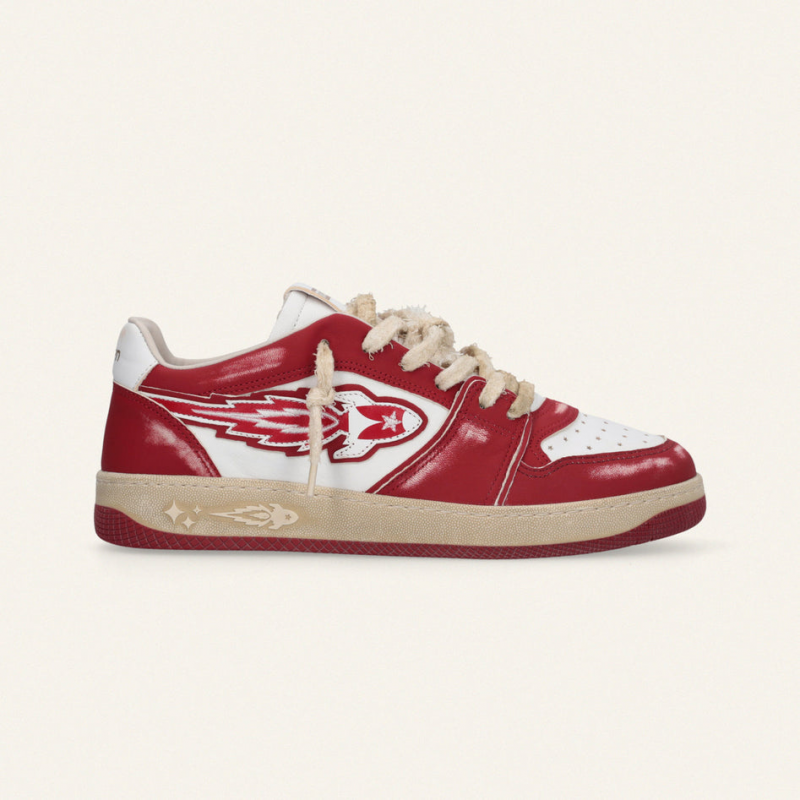 Schuhe Mann weiB und rot