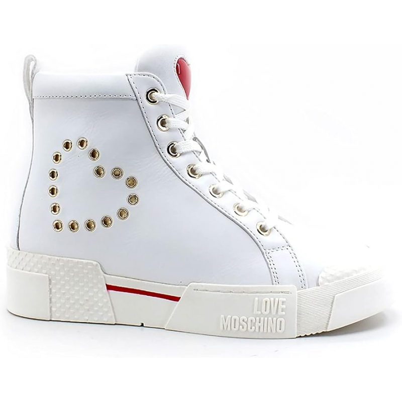 Love Moschino Frauen weiBe Lederschnabel mit Borchiato Herz Love Moschino Plattform