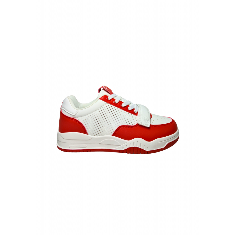 Schuhe Erwachsene unisex Iceberg WeiB und rot. Lederoberteil, perforierte Details, Verschluss mit Schnuren, zusatzliche Klettband.