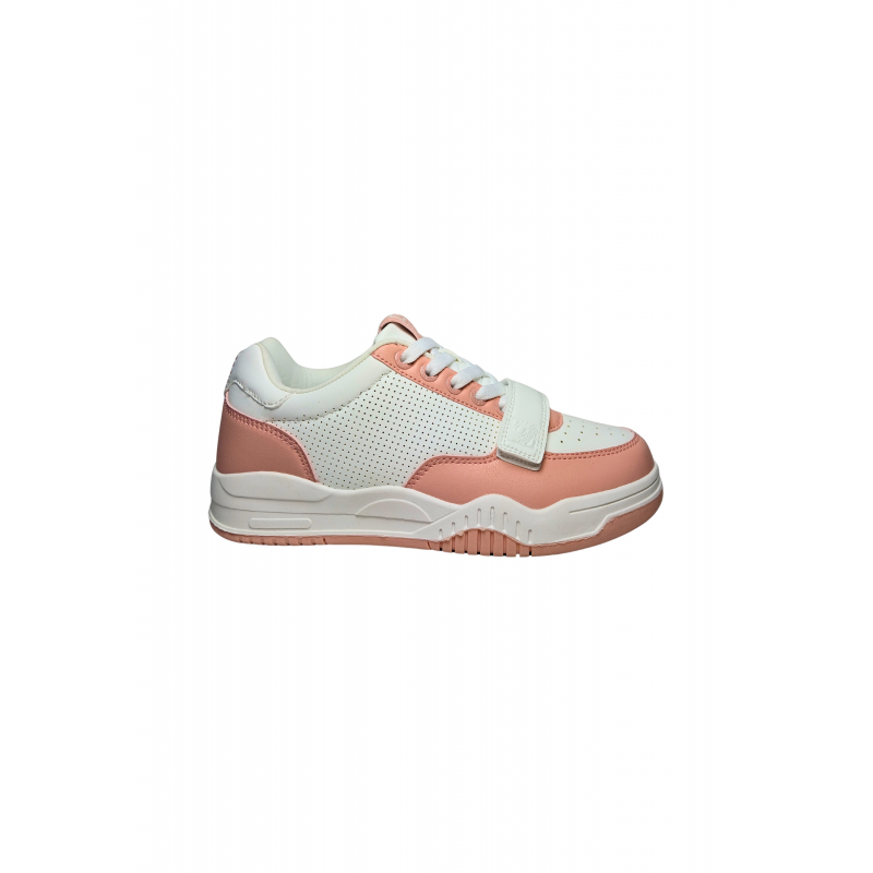 Schuhe Erwachsene unisex Iceberg WeiB und rosa. Lederoberteil, perforierte Details, Verschluss mit Schnuren, zusatzliche Klettband.