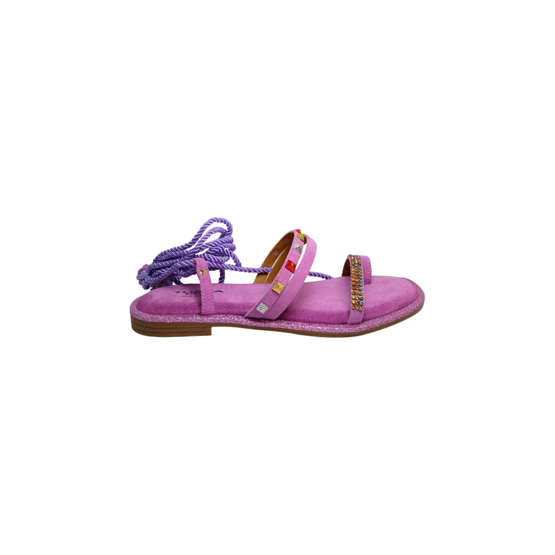 Schuhe fur Damen Tosca Blu Hibiskus-Sandal mit halb quadratischer Form, Obermaterial aus Geflecht und Streifen und mit Mikrozapfen.