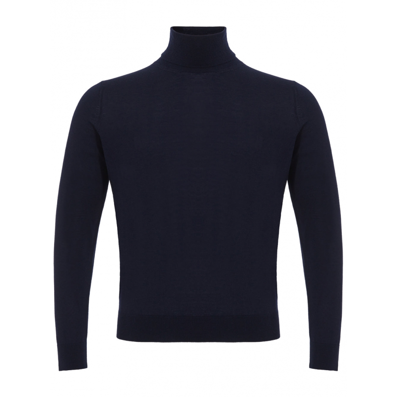 Blauer Schildkrotenhals Navy Cashmere und Seide Colombo