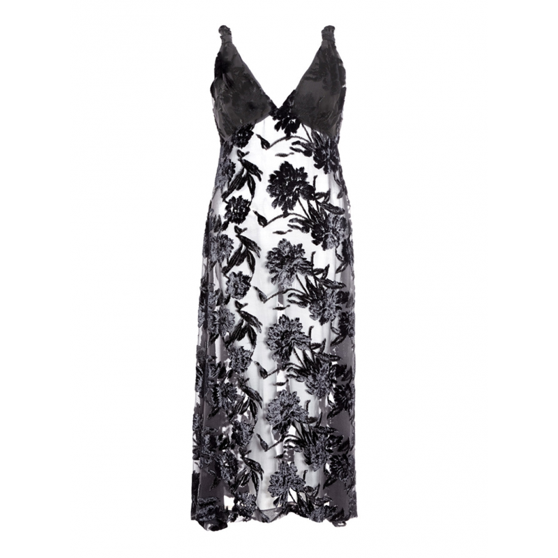 Langes Kleid in Tull mit Blumendruck Velvet