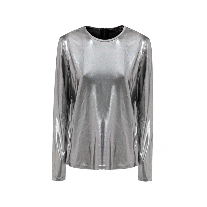 Silber Metallic Stoff T-Shirt Tom Ford