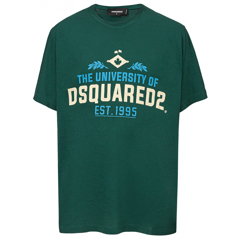 Overfit T-Shirt aus gruner Baumwolle mit Druck Dsquared2.
