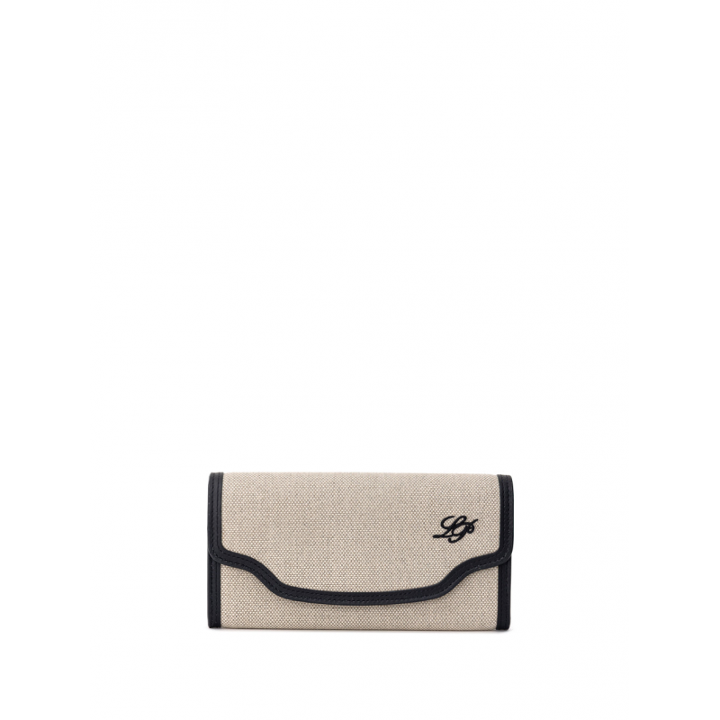 Geldborsen in Leinwand Beige und Leder Loro Piana