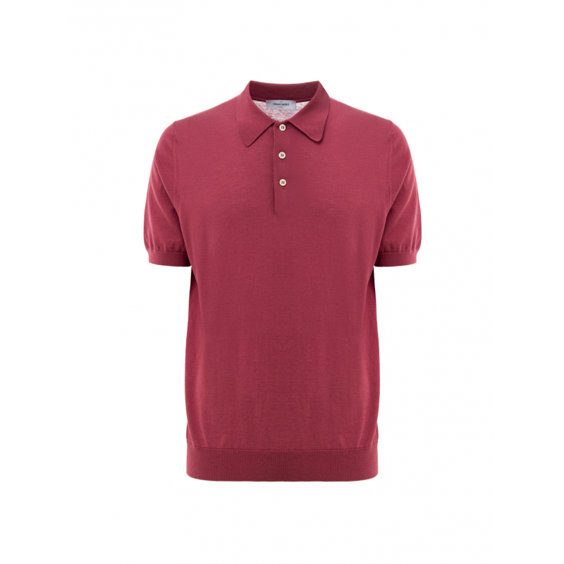 Klassische Strickmuster Polo in Rot Kirsche Gran Sasso