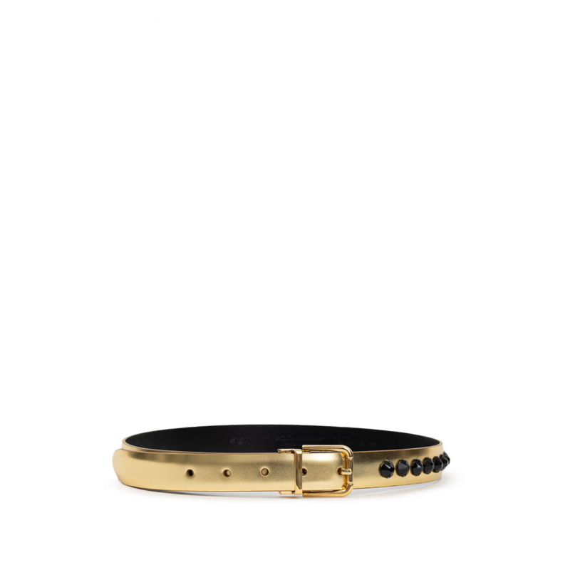 Gold Ledergurtel mit schwarzen Kristallen Dolce & Gabbana