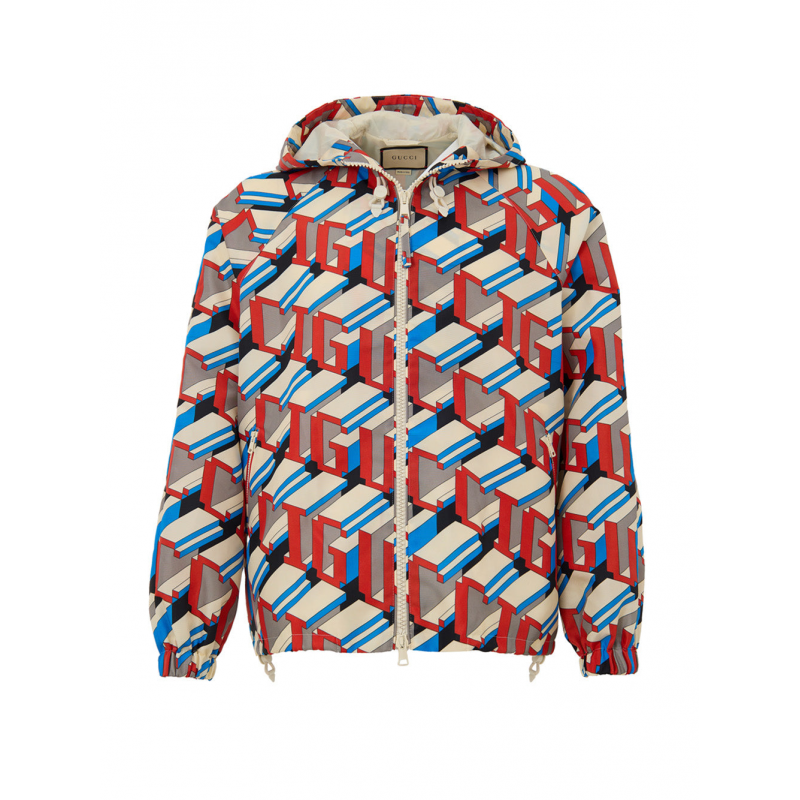 Nylonjacke mit geometrischem Druck Mehrfarbig Gucci