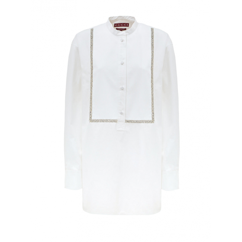 White Cotton Popeline Blouse mit Kristalldekorationen Gucci