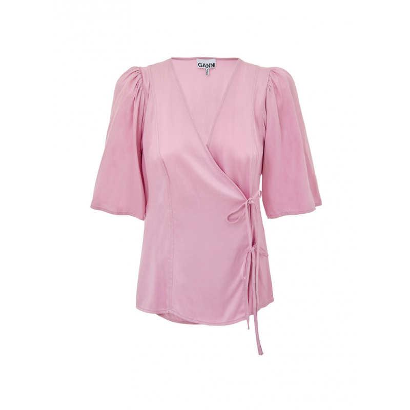 Top in Satin Rosa mit Cross-Sealing Ganni