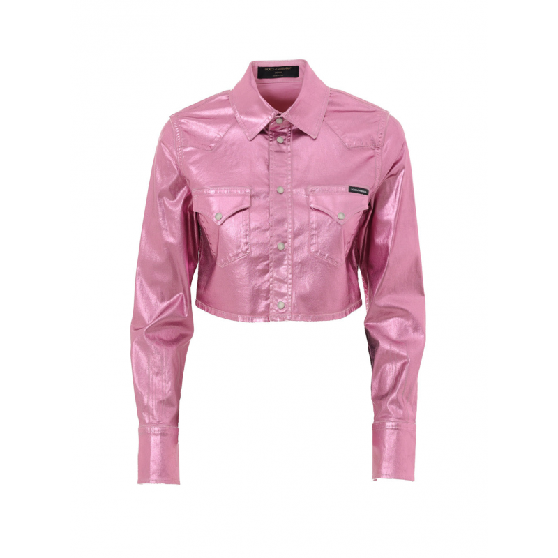 Cropped Shirt in Stretch Lurex Stoff Pink Metal Dolce & Gabbana