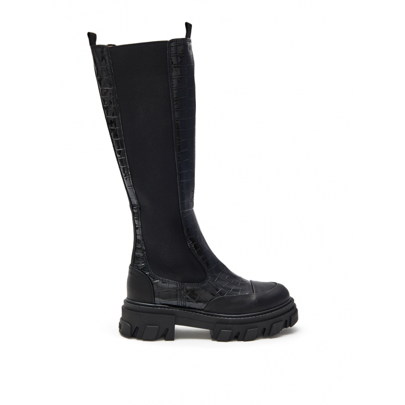 Chelsea Neri Knie-hohe Stiefel mit Coccodrillo Effekt