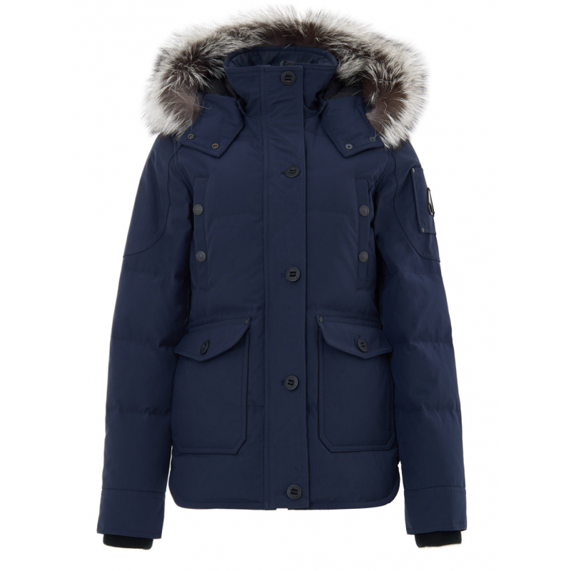 Feldjacke Blau mit Kapuze und Pelz Moose Knuckles