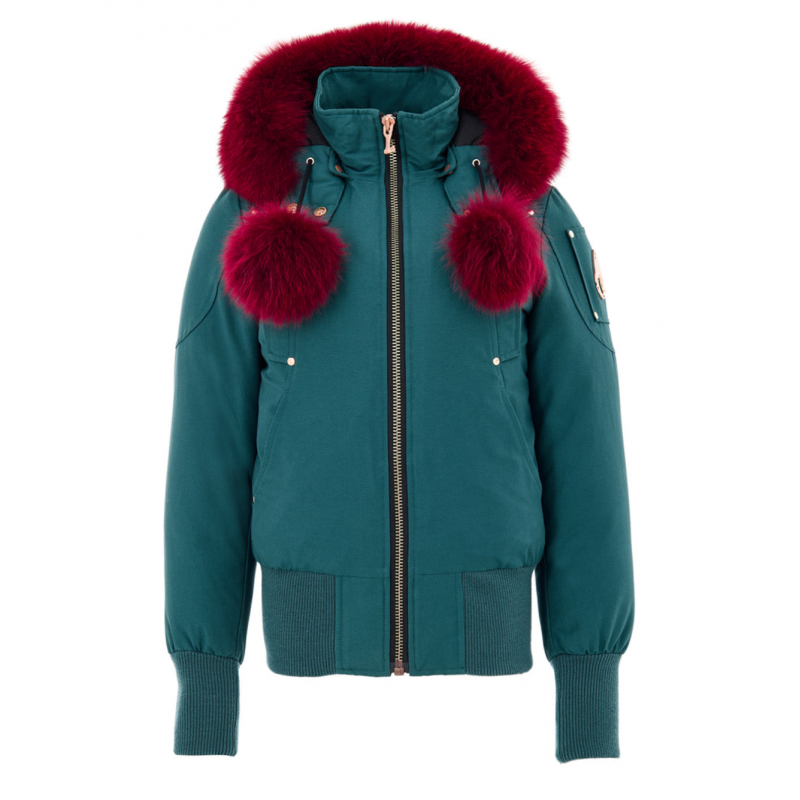 Bomberjacke Gepolstert in Green Oil mit Pompom Moose Knuckles