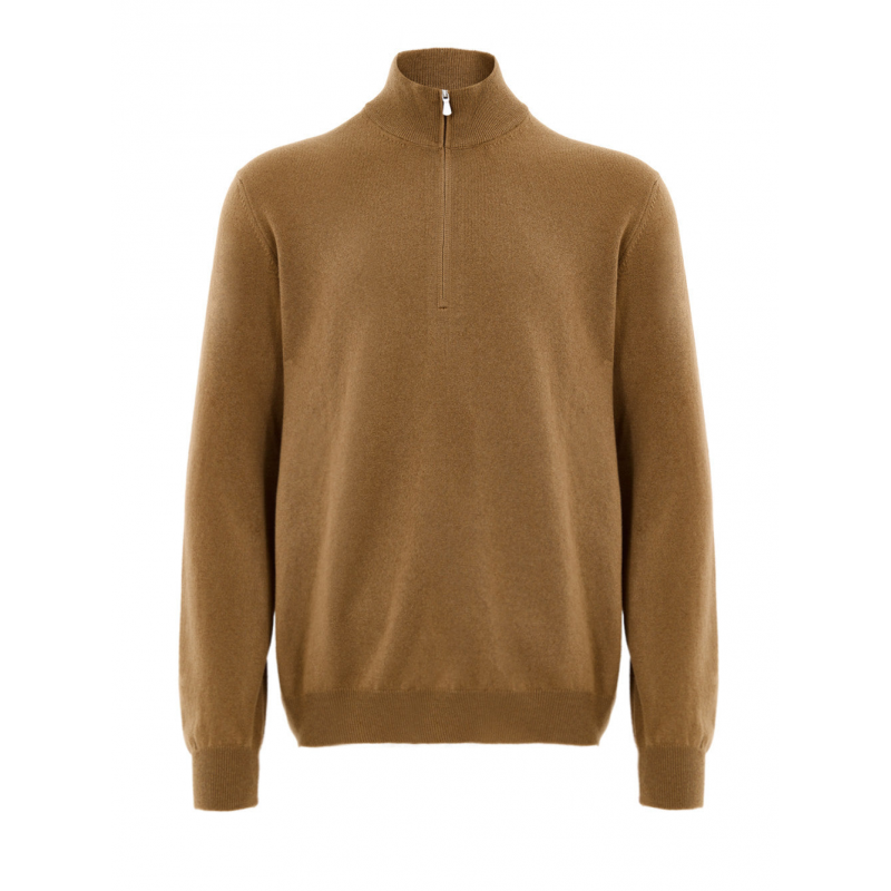 Lupetto Pullover mit Halb Zip in Braun Wolle Gran Sasso