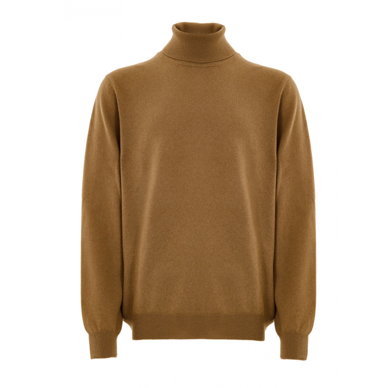 Marrone Dolcevita Pullover in Lana Sottile Gran Sasso